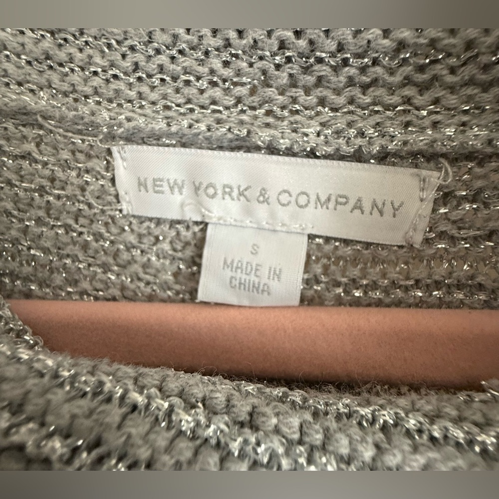 New York And Company Brand Gray Cowl Neck Sweater, Size Small, Metallic Thread. - Picture 3 of 4